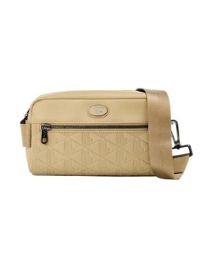 Lacoste Umhängetasche, Geometrisches Muster, Leder - Natur