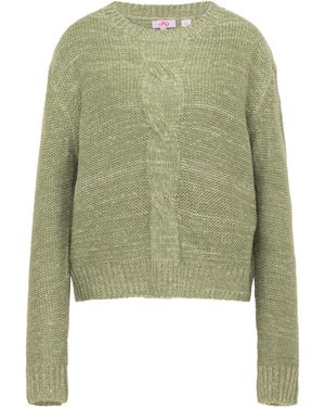 myMo Strickpullover Damen Moos Wollweiß - Grün