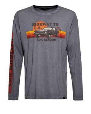King Kerosin Herren Acidwash Longsleeve Highway To La Stahlgrau