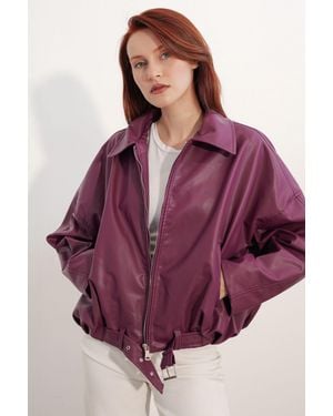 Bigdart Übergroße Jacke Aus Kunstleder Mit Gürtel - Lila