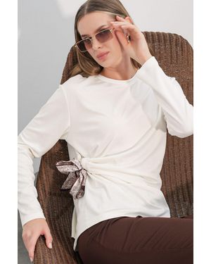 Bigdart Damen Langarmshirt Mit Rundhalsausschnitt Und Bindedetail - Mehrfarbig