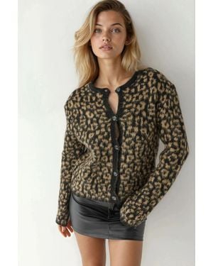 Hiccup Lässiger Leopardenmuster Strickcardigan - Mehrfarbig
