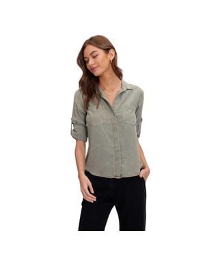 Bella Dahl Hemd Für Damen, Schlitz Im Rücken, Leger, 3/4 Ärmel (Armee-Grün) - Grau