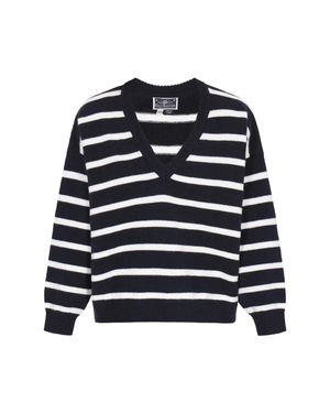 Dreimaster Zur Seite Fahren Frauen Marineblau, Cremeweiß, Gestreift