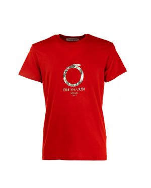 Trussardi Kurzarm-T-Shirt Mit Rundhalsausschnitt Und Logo-Aufdruck Für Herren - Rot
