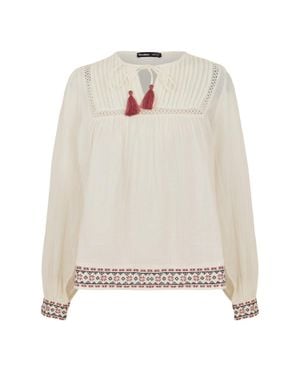 Threadbare "Reema" Bluse Für Damen, Krawatten-Kragen, Langärmlig (Cremefarbe) - Weiß