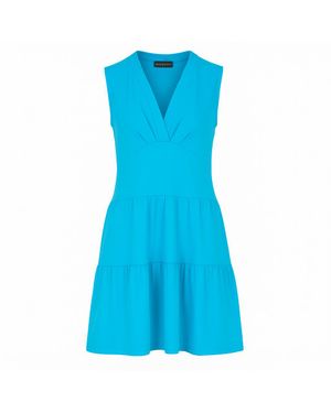 Conquista Türkisfarbenes Ärmelloses Jerseykleid Mit V-Ausschnitt – Lockere Passform, Knielang - Blau