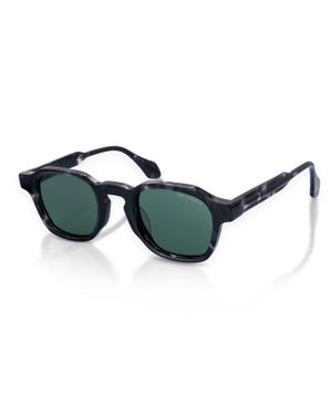 Infinity Leather De-Gamme – Schwarze, Quadratische Polarisierte Sonnenbrille Mit Geometrischem Rahmen – Saint Marlo - Grün