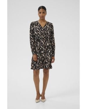 Kaffe Kleid Kamille Tight Fit Animal - Schwarz