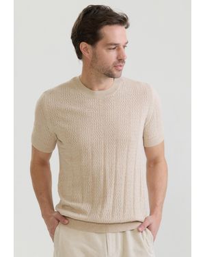 Felix Hardy T-Shirt Strick-Tshirt Kurzarm - Natur