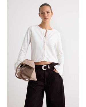 Trendyol Mi̇Lla Damen Ecru Einfarbig Lang, Regular Fit Blusen - Weiß