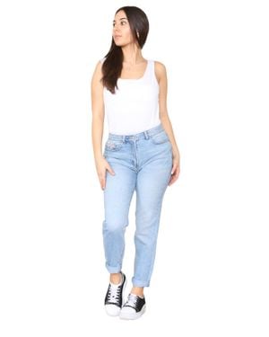 M&CO. Damen-Mom-Jeans Mit Hohem Bund Und Schmal Zulaufendem, Geradem Bein - Blau