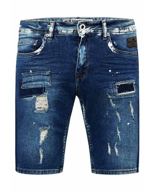 Rusty Neal Destroyed Jeans Short Slim Fit "Navito" Dark Used - Blau