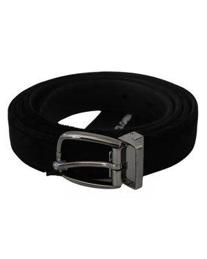 Dolce & Gabbana Schwarze Samt Herren Gürtel Mit Silberfarbener Metallschnalle