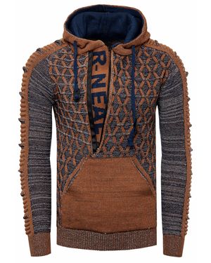 Rusty Neal 1/2 Zip Kontrast Grobstrick Kapuzen-Pullover - Mehrfarbig