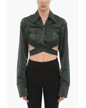 Ambush Satin-Crop-Shirt Mit Wickeldetail - Schwarz