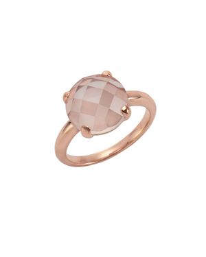 Jamelli Ring 925 Sterling Silber Rosé-Vergoldet Mit Echtem Rosenquarz 12Mm - Pink