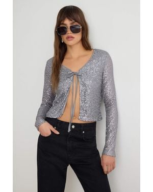 Trendyol Mi̇Lla Damen Silberfarben Einfarbig Lang, Regular Fit Blusen - Grau