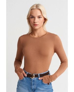Dilvin Rippstrick Rundhalsausschnitt Slim Fit Pullover - Blau