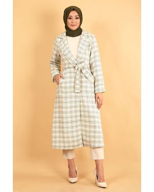 Turkishsouq Breiter Kragen Chanel Fabric Kaschmir Mantel Khaki - Natur