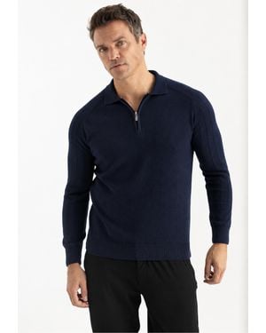 Felix Hardy Pullover Pullover Mit Polokragen Und Reißverschluss - Blau