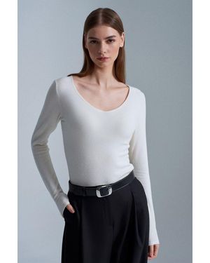 Dilvin Schlanker V-Ausschnitt Rippenstrickpullover - Grau