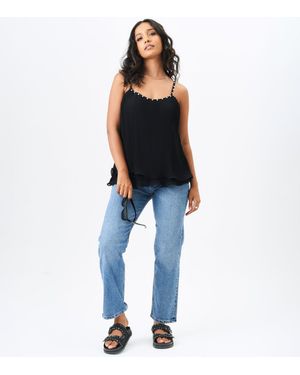 Gini London Schwarzer Diamantenbesatz Doppellagiges Plissee-Cami - Blau