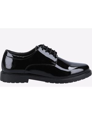 Hush Puppies Verity Slip On Leder Damen Lack Schwarze Brogues Schuhe