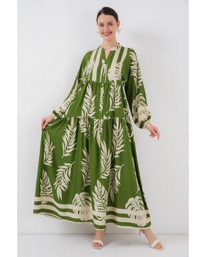 Bigdart Gemustertes V-Ausschnitt Maxikleid - Grün