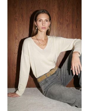 Dilvin Damen V-Ausschnitt Rippstrickpullover - Braun