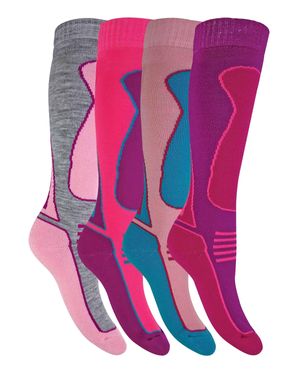 Sock Snob 4 Paar Herren Damen Kinder Lange Kniestrümpfe Aus Wollmischung Ski Socken - Pink