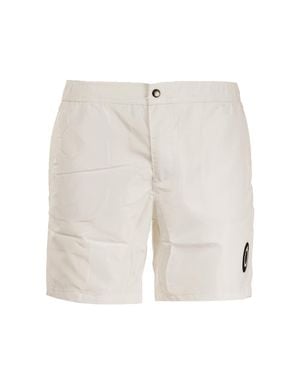 Trussardi Mittellange Unifarbene Herren-Badeboxershorts Mit Knopf - Weiß