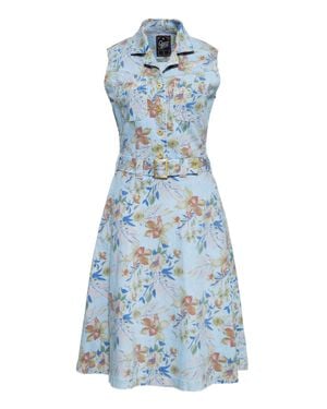 Queen Kerosin Damen Denim Workwear Swing Kleid Hawaii - Blau