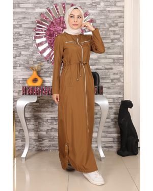Moda Mihram Reißverschluss Abaya - Braun