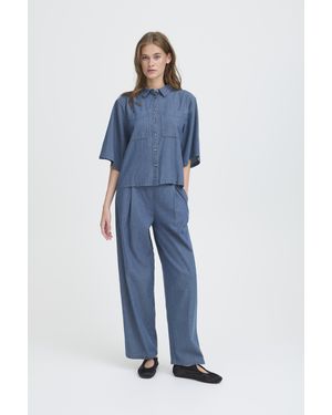 Ichi Kurzarm-Bluse Ihxaurora Kurzarm-Bluse Regular Fit - Blau