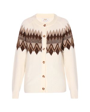 Usha Strickjacke Damen Wollweiß Mehrfarbig - Natur