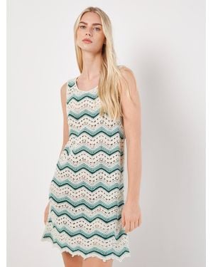 Apricot Chevron Crochet Shift Minikleid - Weiß