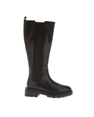 Dune Kniehohe Stiefel Für Damen, Leder, Stretch-Panel - Schwarz