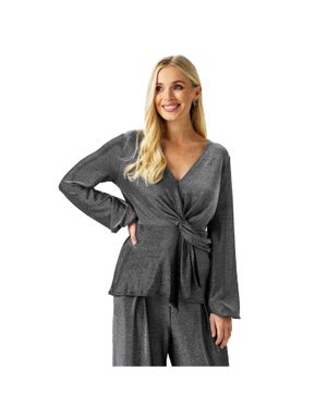 Biba Bluse Für Damen, Front Mit Knoten, Metallic - Schwarz