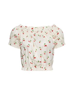 Queen Kerosin Damen Cropped Top Cherry - Weiß