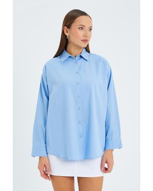MixRay Langarm Baumwollhemd - Blau