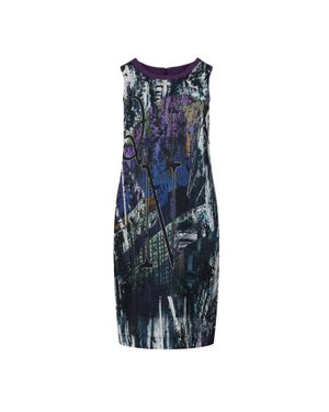 Conquista Urbanes Grafisches Satin Kleid Mit Kontrast-Ausschnitt - Blau