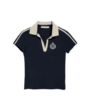 POLO CLUB Poloshirt Marineblau Ohne Knöpfe Mit Nautik-Motiv