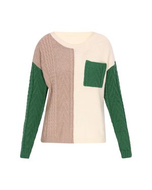 myMo Pullover Frauen Weiß Mehrfarbig Grün