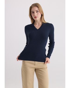 Felix Hardy Pullover V-Ausschnitt-Pullover - Blau