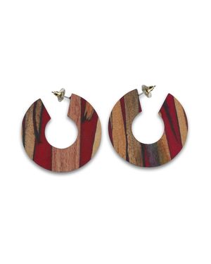Steuer Modeschmuck Creolen Holz Acryl Rot - Braun