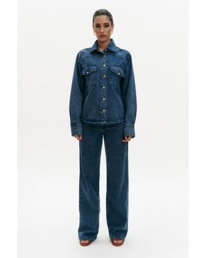 Bennu Damen Langarm Jeanshemd - Blau