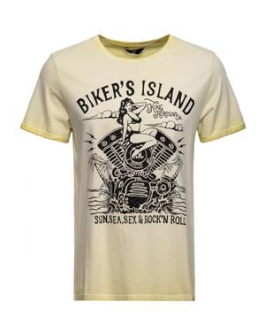King Kerosin Herren Oil Wash T-Shirt Bikers Island - Natur