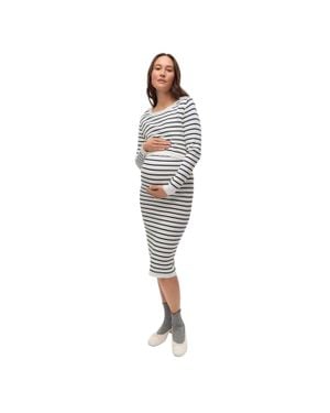 Mama.licious "Mlalima" Midikleid Für Damen, Runder Auschnitt, Langärmlig (Schneeweiß (Farbe)