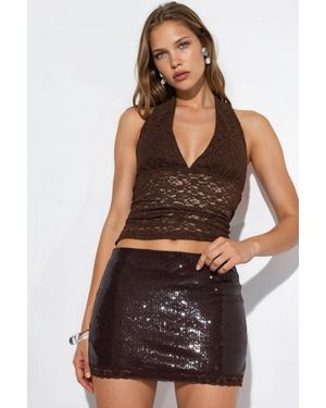 Busem Hochtaillierter Bodycon Pailletten Minirock - Schwarz